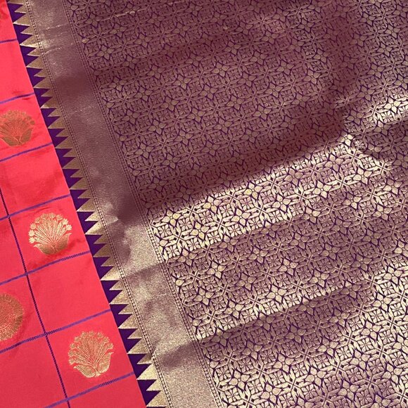 Pink check Indian traditional soft silk saree for women - Picture 12 of 15